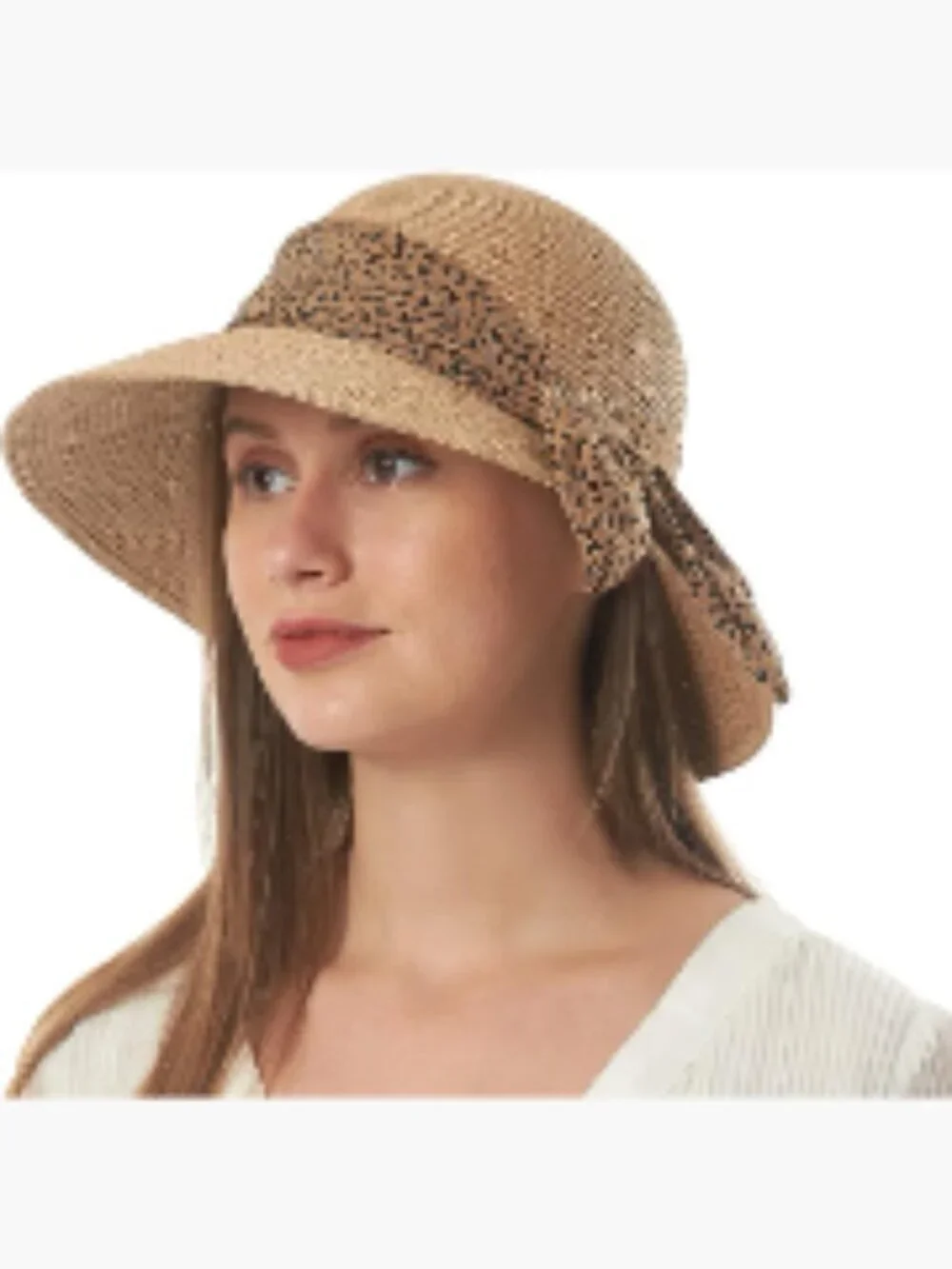 Straw Sun Hat with Chin Strap Floppy Foldable Wide Brim UPF 50